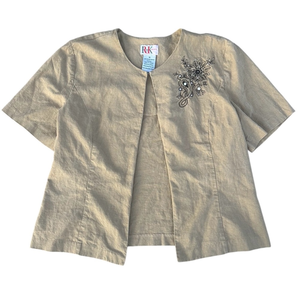 Elegant Tan Embroidered Blazer